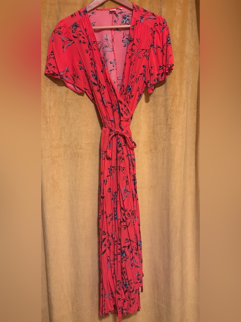 GAP Coral Red Floral Wrap Midi Dress Large